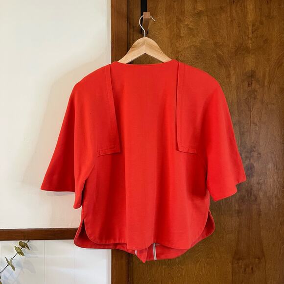 CHICO'S Twill‎ Ponte Jacket Full Zip Mid-Sleeve Stretch Orange Sz 1 Medium 8/10 - Picture 5 of 8